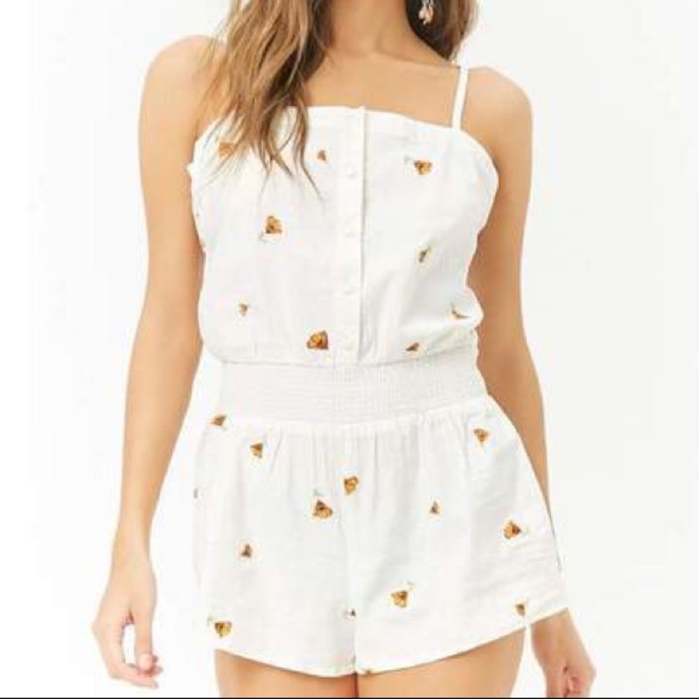 NWOT F21 Floral Embroidered Cami Romper